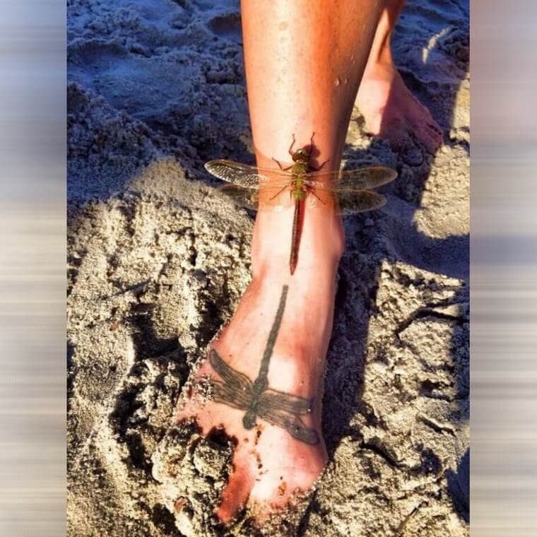 A Dragonfly Landed Next To A Tattoo Of Itself